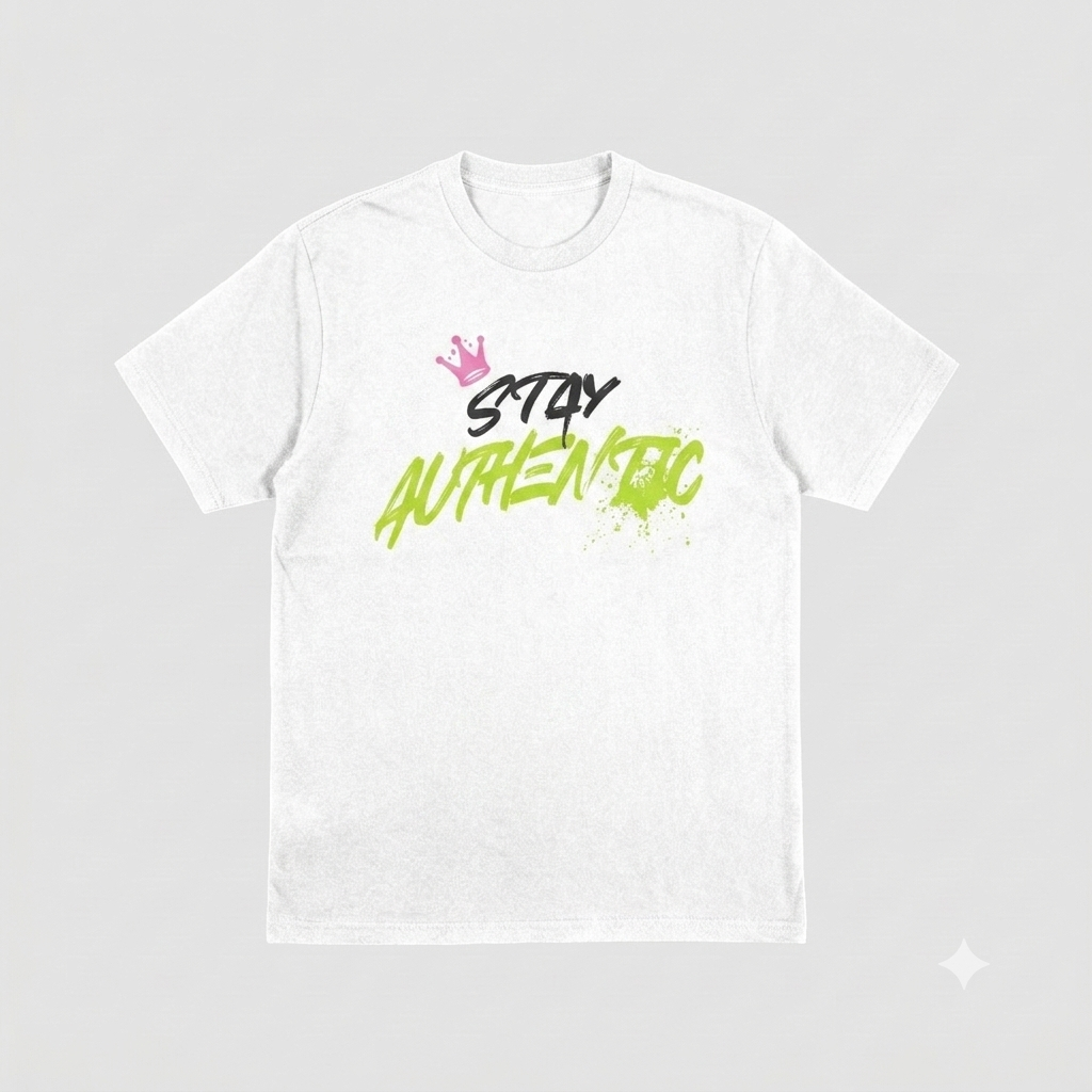 "Stay Authentic" Graffiti Teddy Bear Streetwear T-Shirt – Front & Back Graphic