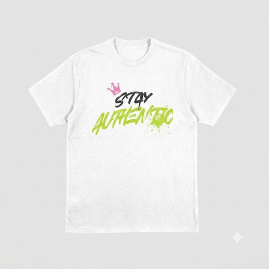 "Stay Authentic" Graffiti Teddy Bear Streetwear T-Shirt – Front & Back Graphic