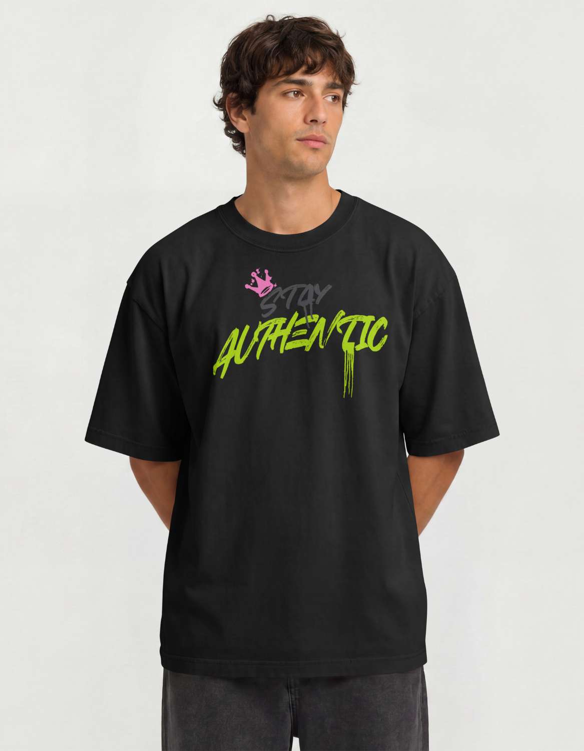 "Stay Authentic" Graffiti Teddy Bear Streetwear T-Shirt – Front & Back Graphic