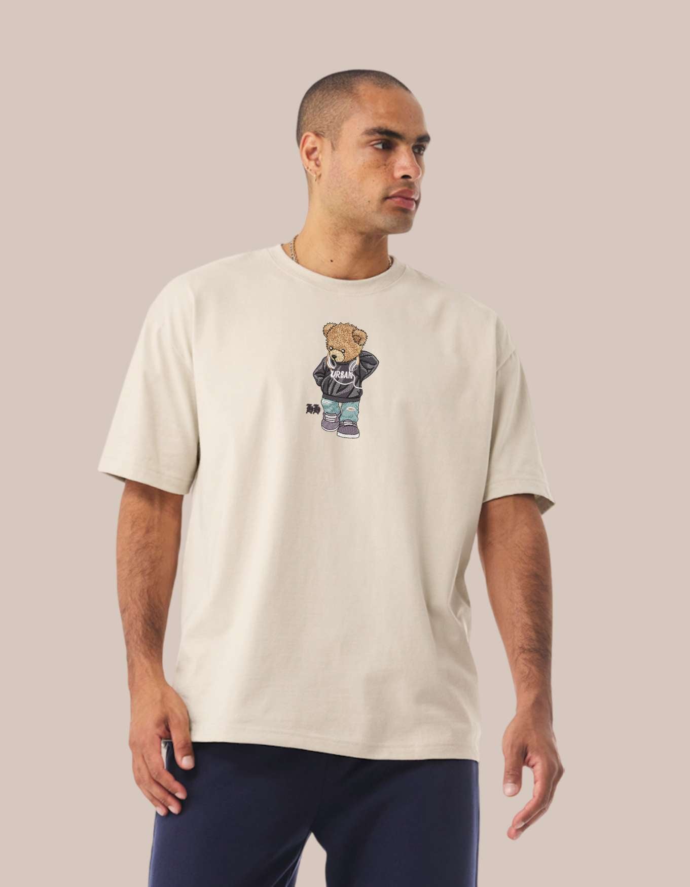 Embroidered "Urban Bear" Heavyweight Streetwear Graphic Tee
