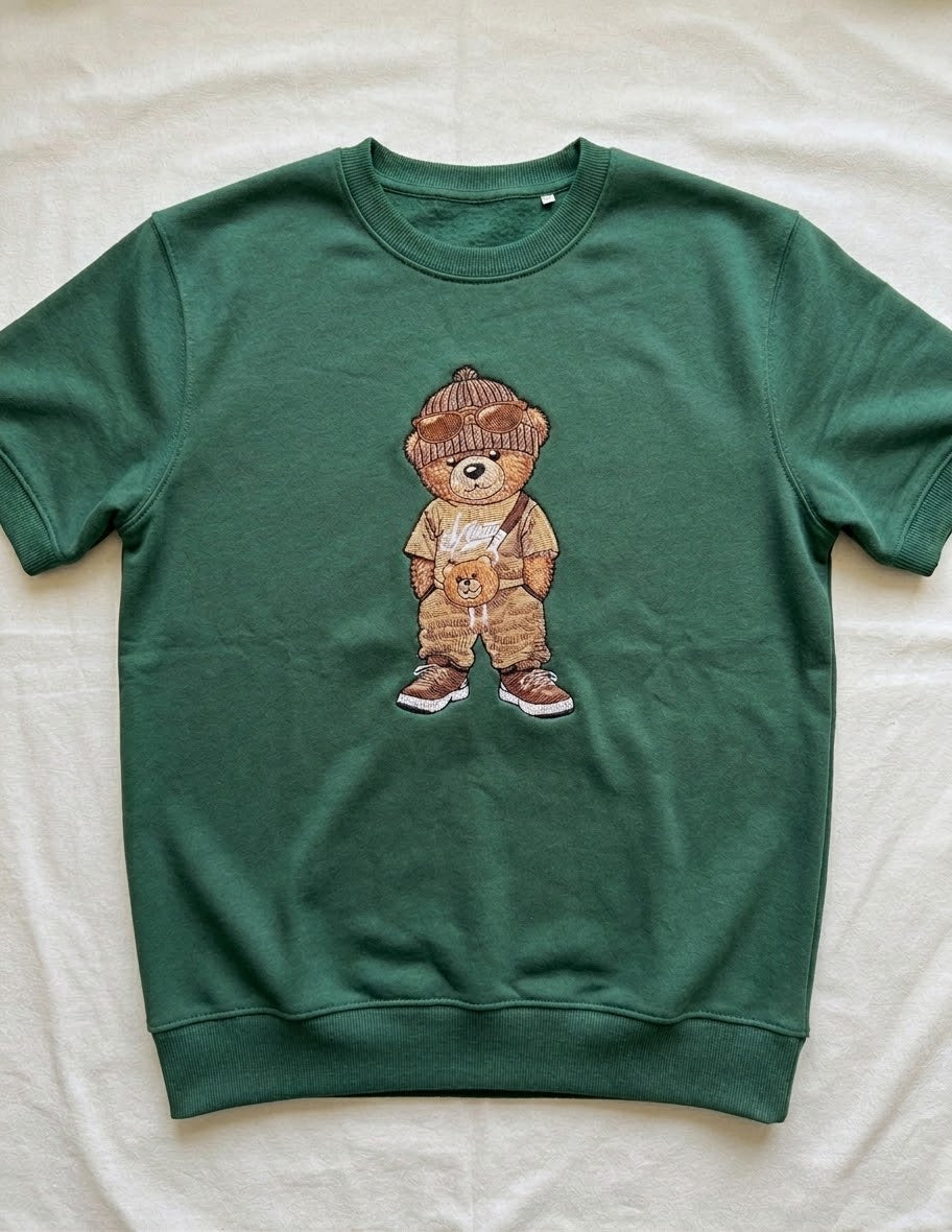 Embroidered Urban Bear Short-Sleeve Sweatshirt