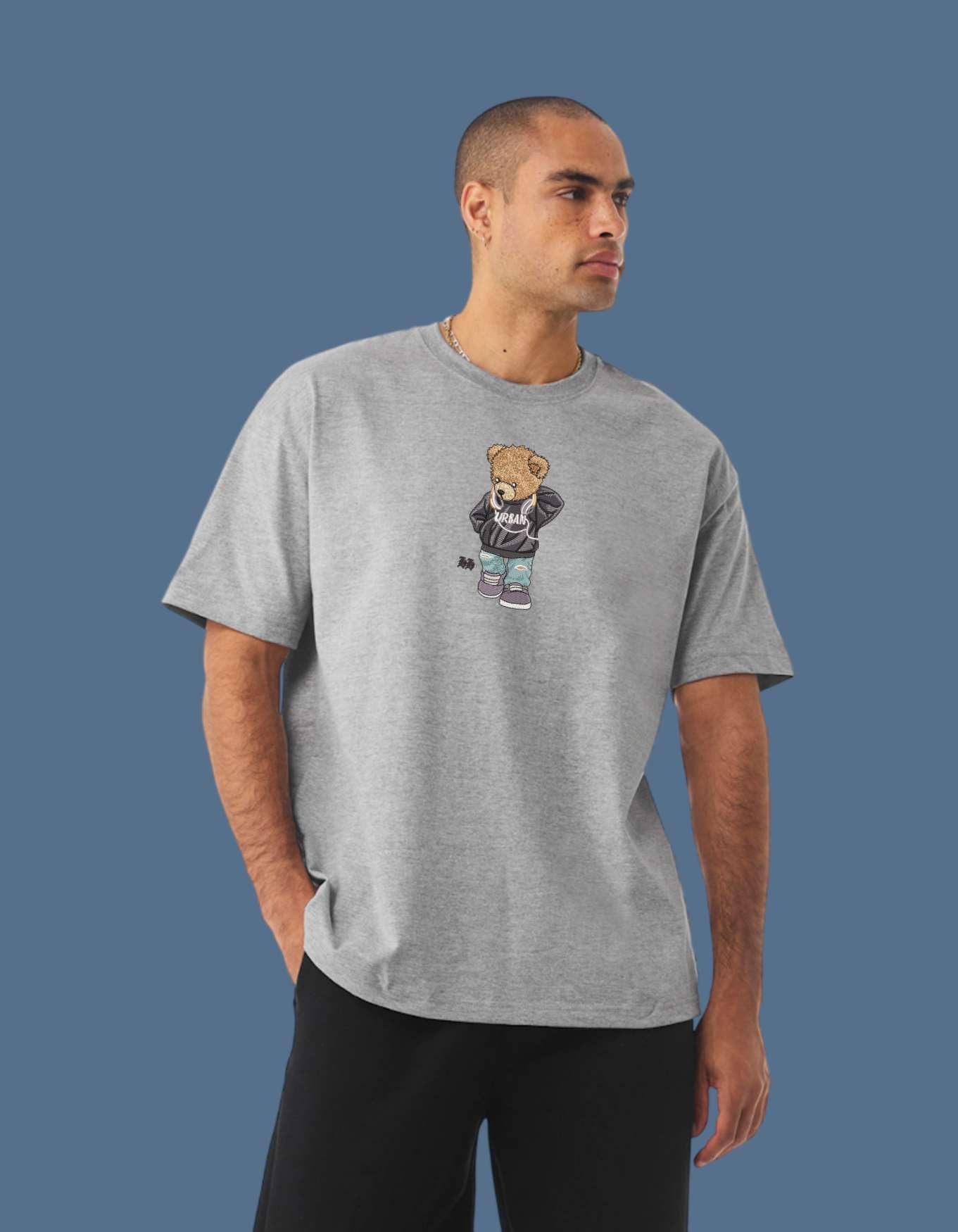 Embroidered "Urban Bear" Heavyweight Streetwear Graphic Tee