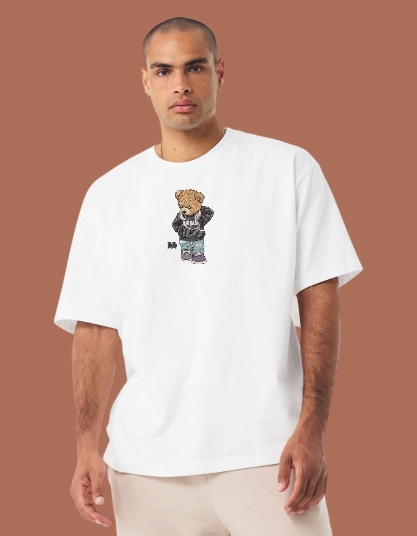 Embroidered "Urban Bear" Heavyweight Streetwear Graphic Tee