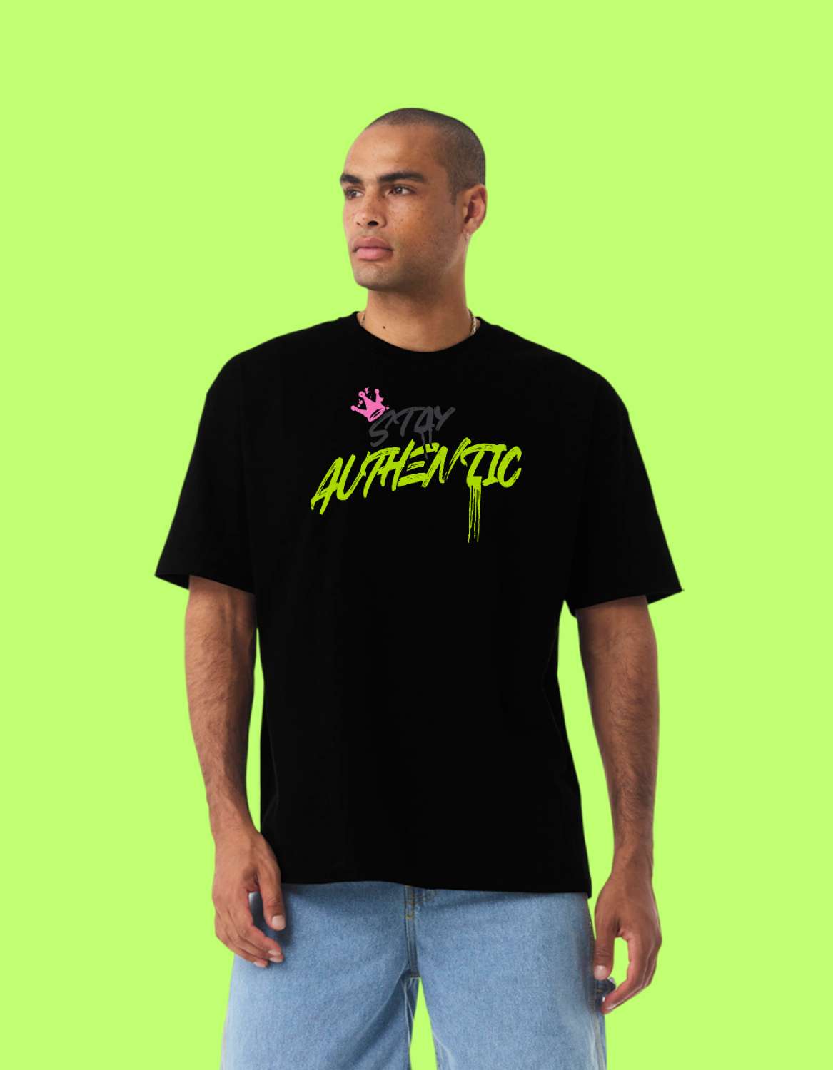 "Stay Authentic" Graffiti Teddy Bear Streetwear T-Shirt – Front & Back Graphic