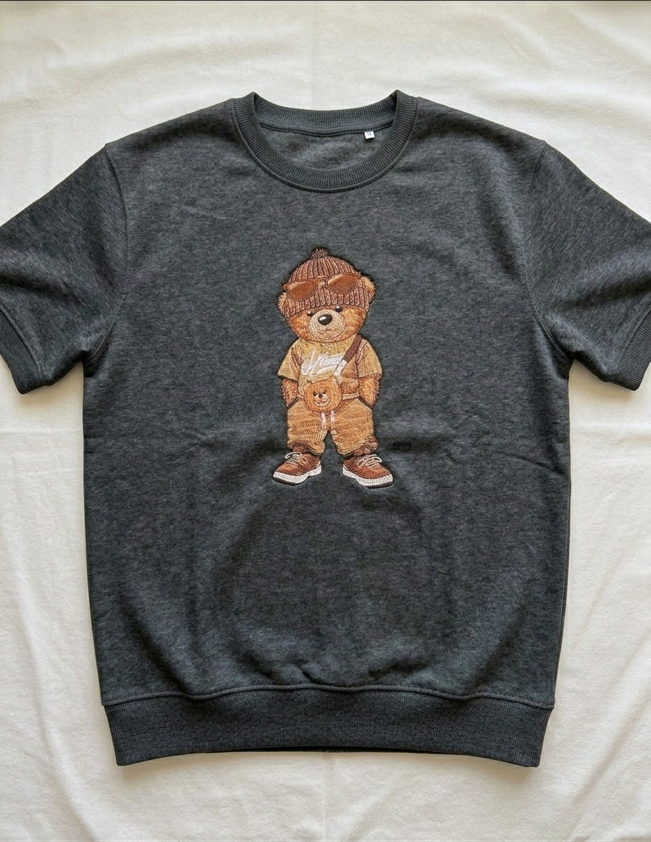 Embroidered Urban Bear Short-Sleeve Sweatshirt