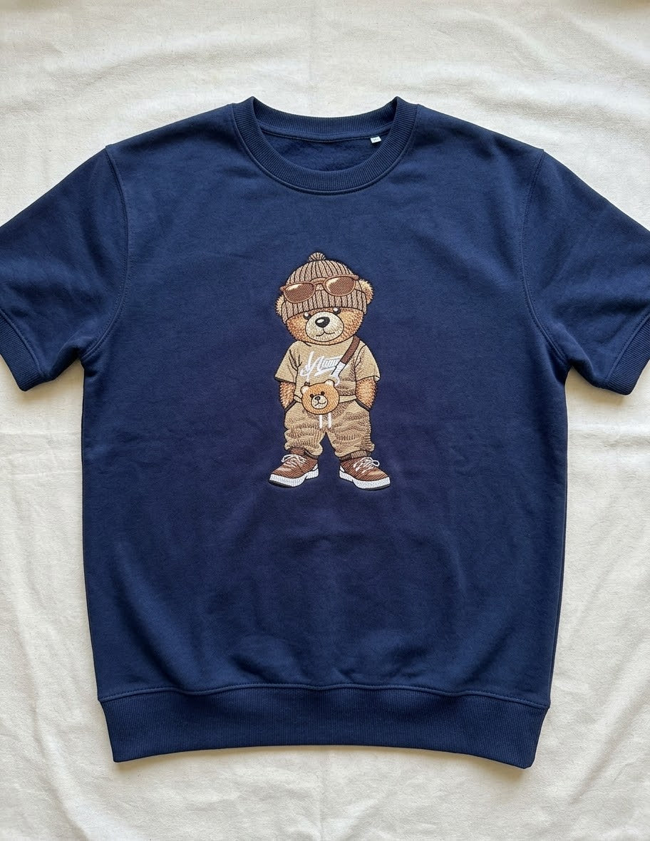 Embroidered Urban Bear Short-Sleeve Sweatshirt