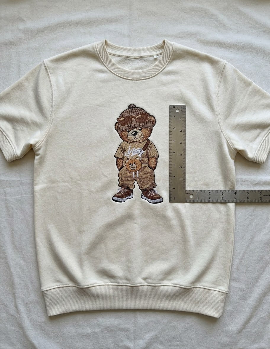 Embroidered Urban Bear Short-Sleeve Sweatshirt